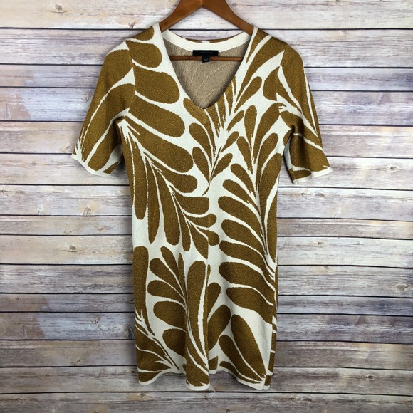 Ann Taylor | Gold Leaf Print Sweater Dress Size XS - Picture 2 of 7
